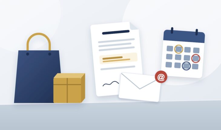 Ответ продавца на претензию по новым правилам торговли Ответ продавца на претензию: пакет с покупкой, претензия, конверт с электронным адресом и календарь сроков